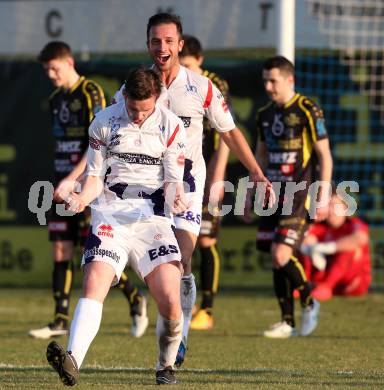 Fussball Regionalliga. SAK gegen Lafnitz. Torjubel Patrick Lausegger, Murat Veliu (SAK). Welzenegg, am 10.4.2015.
Foto: Kuess
---
pressefotos, pressefotografie, kuess, qs, qspictures, sport, bild, bilder, bilddatenbank