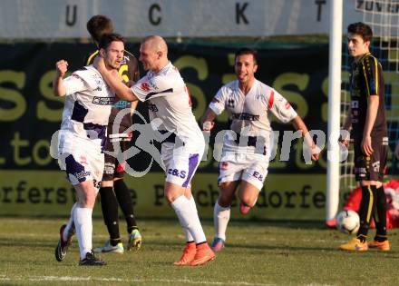 Fussball Regionalliga. SAK gegen Lafnitz. Torjubel Patrick Lausegger, Christian Dlopst, Murat Veliu (SAK). Welzenegg, am 10.4.2015.
Foto: Kuess
---
pressefotos, pressefotografie, kuess, qs, qspictures, sport, bild, bilder, bilddatenbank