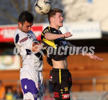 Fussball Regionalliga. SAK gegen Lafnitz. Murat Veliu, (SAK), Christoph Friedl  (Lafnitz). Welzenegg, am 10.4.2015.
Foto: Kuess
---
pressefotos, pressefotografie, kuess, qs, qspictures, sport, bild, bilder, bilddatenbank