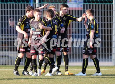 Fussball Regionalliga. SAK gegen Lafnitz.  Torjubel (Lafnitz). Welzenegg, am 10.4.2015.
Foto: Kuess
---
pressefotos, pressefotografie, kuess, qs, qspictures, sport, bild, bilder, bilddatenbank