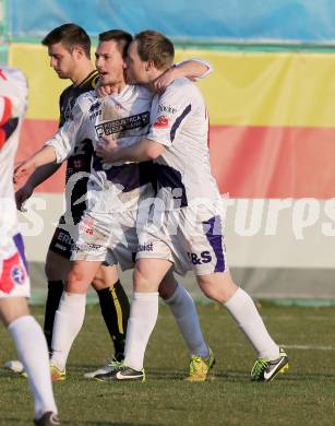 Fussball Regionalliga. SAK gegen Lafnitz. Torjubel Dejan Podbreznik, Uros Roser (SAK). Welzenegg, am 10.4.2015.
Foto: Kuess
---
pressefotos, pressefotografie, kuess, qs, qspictures, sport, bild, bilder, bilddatenbank