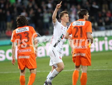 Fussball Bundesliga. RZ Pellets WAC gegen FC Admira Wacker Moedling.  Torjubel Daniel Drescher, (WAC). Wolfsberg, am 11.4.2015.
Foto: Kuess

---
pressefotos, pressefotografie, kuess, qs, qspictures, sport, bild, bilder, bilddatenbank