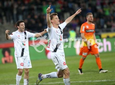 Fussball Bundesliga. RZ Pellets WAC gegen FC Admira Wacker Moedling.  Torjubel Daniel Drescher, (WAC). Wolfsberg, am 11.4.2015.
Foto: Kuess

---
pressefotos, pressefotografie, kuess, qs, qspictures, sport, bild, bilder, bilddatenbank