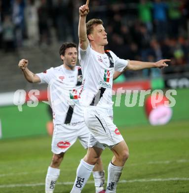 Fussball Bundesliga. RZ Pellets WAC gegen FC Admira Wacker Moedling.  Torjubel Daniel Drescher, (WAC). Wolfsberg, am 11.4.2015.
Foto: Kuess

---
pressefotos, pressefotografie, kuess, qs, qspictures, sport, bild, bilder, bilddatenbank