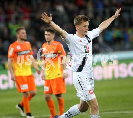 Fussball Bundesliga. RZ Pellets WAC gegen FC Admira Wacker Moedling.  Torjubel Daniel Drescher, (WAC). Wolfsberg, am 11.4.2015.
Foto: Kuess

---
pressefotos, pressefotografie, kuess, qs, qspictures, sport, bild, bilder, bilddatenbank