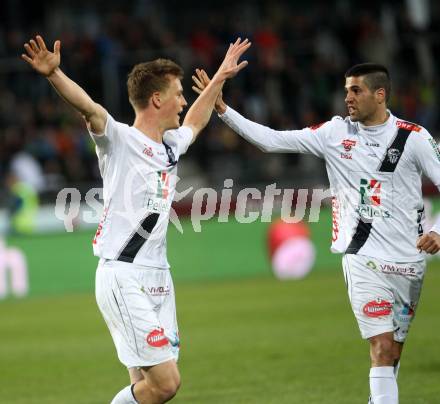 Fussball Bundesliga. RZ Pellets WAC gegen FC Admira Wacker Moedling.  Torjubel Daniel Drescher, Jacobo Ynclan (WAC). Wolfsberg, am 11.4.2015.
Foto: Kuess

---
pressefotos, pressefotografie, kuess, qs, qspictures, sport, bild, bilder, bilddatenbank