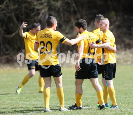 Fussball 1. Klasse D Obere Play Off. St. Margareten/Rosental gegen Grafenstein. Torjubel Grafenstein. St. Margareten, am 12.4.2015.
Foto: Kuess
---
pressefotos, pressefotografie, kuess, qs, qspictures, sport, bild, bilder, bilddatenbank