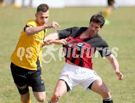 Fussball 1. Klasse D Obere Play Off. St. Margareten/Rosental gegen Grafenstein. Marko Kriznik, (St. Margarethen), Simon Velkoski  (Grafenstein). St. Margareten, am 12.4.2015.
Foto: Kuess
---
pressefotos, pressefotografie, kuess, qs, qspictures, sport, bild, bilder, bilddatenbank