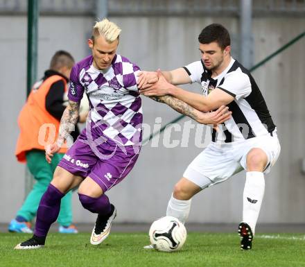 Fussball Regionalliga. SK Austria Klagenfurt gegen SPG FC Pasching/LASK Juniors. Rajko Rep,  (Klagenfurt), Nenad Licinar (Pasching). Klagenfurt, am 17.4.2015.
Foto: Kuess
---
pressefotos, pressefotografie, kuess, qs, qspictures, sport, bild, bilder, bilddatenbank