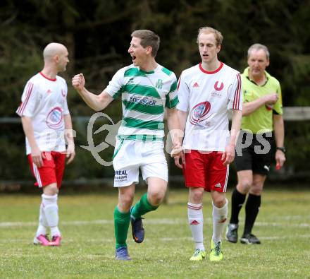 Fussball 1. KLasse A Untere Play Off. Nikolsdorf/Oberdrauburg gegen Obermillstatt. Torjubel Franz Woelscher  (Obermillstatt). Nikolsdorf,am 11.4.2015.
Foto: Kuess
---
pressefotos, pressefotografie, kuess, qs, qspictures, sport, bild, bilder, bilddatenbank