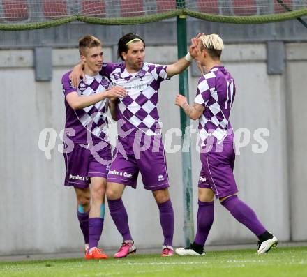 Fussball Regionalliga. SK Austria Klagenfurt gegen SPG FC Pasching/LASK Juniors. Torjubel Patrik Eler, Sandro Zakany, Rajko Rep (Klagenfurt). Klagenfurt, am 17.4.2015.
Foto: Kuess
---
pressefotos, pressefotografie, kuess, qs, qspictures, sport, bild, bilder, bilddatenbank