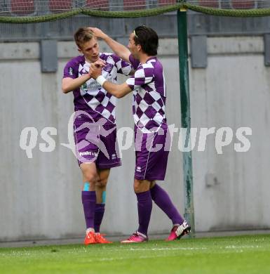 Fussball Regionalliga. SK Austria Klagenfurt gegen SPG FC Pasching/LASK Juniors. Torjubel Patrik Eler, Sandro Zakany (Klagenfurt). Klagenfurt, am 17.4.2015.
Foto: Kuess
---
pressefotos, pressefotografie, kuess, qs, qspictures, sport, bild, bilder, bilddatenbank