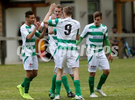 Fussball 1. KLasse A Untere Play Off. Nikolsdorf/Oberdrauburg gegen Obermillstatt.  Torjubel (Obermillstatt). Nikolsdorf,am 11.4.2015.
Foto: Kuess
---
pressefotos, pressefotografie, kuess, qs, qspictures, sport, bild, bilder, bilddatenbank