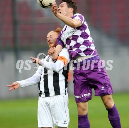 Fussball Regionalliga. SK Austria Klagenfurt gegen SPG FC Pasching/LASK Juniors. Bernd Kager, (Klagenfurt), Dominik Stadlbauer  (Pasching). Klagenfurt, am 17.4.2015.
Foto: Kuess
---
pressefotos, pressefotografie, kuess, qs, qspictures, sport, bild, bilder, bilddatenbank