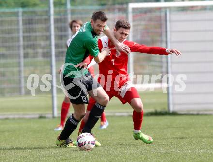 Fussball Unterliga Ost. KAC 1909 gegen Ulrichsberg. Toni Krijan, (KAC), Josef Walter Hasler (Ulrichsberg). Klagenfurt, am 18.4.2015. 
Foto: Kuess
---
pressefotos, pressefotografie, kuess, qs, qspictures, sport, bild, bilder, bilddatenbank