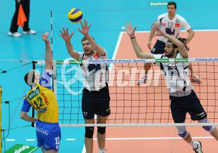 Volleyball. AVL. Austrian Volley League. Finale. SK Posojilnica Aich/Dob gegen Hypo Tirol VT. Oliver Venno, Pedro Frances (Tirol). Bleiburg, 18. 4. 2015.
Foto: Kuess
---
pressefotos, pressefotografie, kuess, qs, qspictures, sport, bild, bilder, bilddatenbank