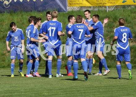 Fussball Unterliga Ost. SPG FC Poggersdorf gegen Ruden.  Torjubel Rok Rozeniicnik Korosec (Ruden). Poggersdorf, am 19.4.2015.
Foto: Kuess
---
pressefotos, pressefotografie, kuess, qs, qspictures, sport, bild, bilder, bilddatenbank