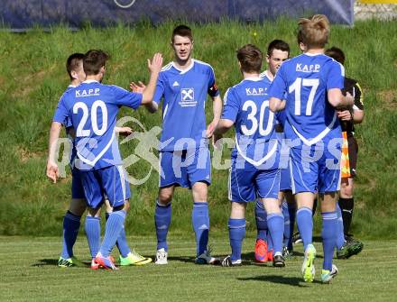 Fussball Unterliga Ost. SPG FC Poggersdorf gegen Ruden. Torjubel Rok Rozeniicnik Korosec (Ruden). Poggersdorf, am 19.4.2015.
Foto: Kuess
---
pressefotos, pressefotografie, kuess, qs, qspictures, sport, bild, bilder, bilddatenbank