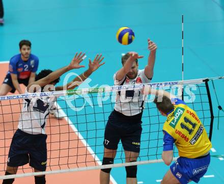 Volleyball. AVL. Austrian Volley League. Finale. SK Posojilnica Aich/Dob gegen Hypo Tirol VT. Douglas Duarte Da Silva, Oliver Venno (Tirol). Bleiburg, 18. 4. 2015.
Foto: Kuess
---
pressefotos, pressefotografie, kuess, qs, qspictures, sport, bild, bilder, bilddatenbank