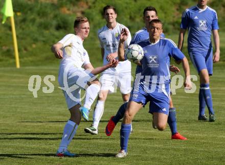 Fussball Unterliga Ost. SPG FC Poggersdorf gegen Ruden. Daniel Glaboniat,  (Poggersdorf), Borut Vrhnjak (Ruden). Poggersdorf, am 19.4.2015.
Foto: Kuess
---
pressefotos, pressefotografie, kuess, qs, qspictures, sport, bild, bilder, bilddatenbank