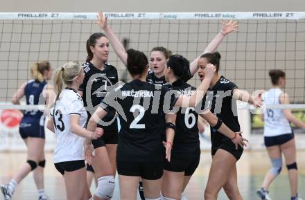 WVL. Women Volley League. ATSC Wildcats gegen SVS Post Schwechat.  Jubel Post. KLagenfurt, am 25.4.2015.
Foto: Kuess
---
pressefotos, pressefotografie, kuess, qs, qspictures, sport, bild, bilder, bilddatenbank