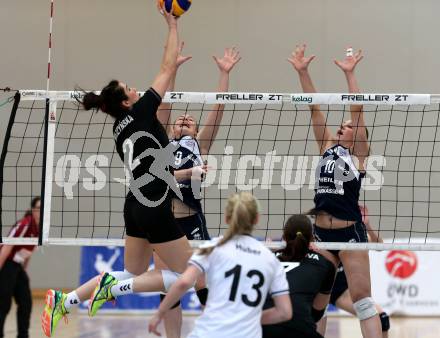 WVL. Women Volley League. ATSC Wildcats gegen SVS Post Schwechat.  Epure Alexandra, Graf Annalena (Wildcats). KLagenfurt, am 25.4.2015.
Foto: Kuess
---
pressefotos, pressefotografie, kuess, qs, qspictures, sport, bild, bilder, bilddatenbank