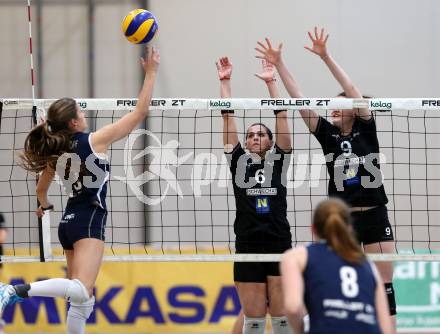 WVL. Women Volley League. ATSC Wildcats gegen SVS Post Schwechat.  Lucia Ruzickova, Nina Herelova (Post). KLagenfurt, am 25.4.2015.
Foto: Kuess
---
pressefotos, pressefotografie, kuess, qs, qspictures, sport, bild, bilder, bilddatenbank