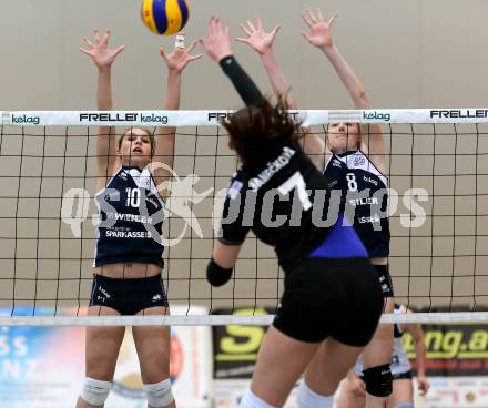 WVL. Women Volley League. ATSC Wildcats gegen SVS Post Schwechat.  Graf Annalena, Holzer Katharina (Wildcats). KLagenfurt, am 25.4.2015.
Foto: Kuess
---
pressefotos, pressefotografie, kuess, qs, qspictures, sport, bild, bilder, bilddatenbank