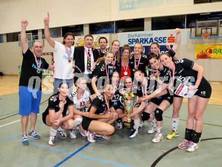 WVL. Women Volley League. ATSC Wildcats gegen SVS Post Schwechat.  Jubel (Post). KLagenfurt, am 25.4.2015.
Foto: Kuess
---
pressefotos, pressefotografie, kuess, qs, qspictures, sport, bild, bilder, bilddatenbank