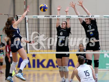 WVL. Women Volley League. ATSC Wildcats gegen SVS Post Schwechat.  Lucia Ruzickova, Nina Herelova (Post). KLagenfurt, am 25.4.2015.
Foto: Kuess
---
pressefotos, pressefotografie, kuess, qs, qspictures, sport, bild, bilder, bilddatenbank