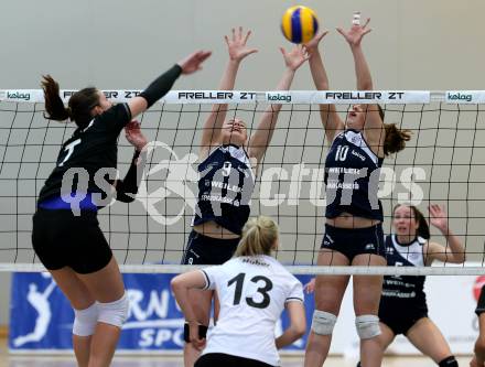 WVL. Women Volley League. ATSC Wildcats gegen SVS Post Schwechat.  Epure Alexandra, Graf Annalena (Wildcats). KLagenfurt, am 25.4.2015.
Foto: Kuess
---
pressefotos, pressefotografie, kuess, qs, qspictures, sport, bild, bilder, bilddatenbank