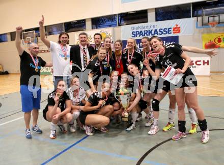 WVL. Women Volley League. ATSC Wildcats gegen SVS Post Schwechat.  Jubel (Post). KLagenfurt, am 25.4.2015.
Foto: Kuess
---
pressefotos, pressefotografie, kuess, qs, qspictures, sport, bild, bilder, bilddatenbank