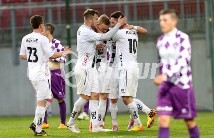 Fussball Regionalliga. SK Austria Klagenfurt gegen RZ Pellets WAC Amateure.  Torjubel Christoph Rabitsch, Patrick Pfennich, Miha Robic  (WAC). Klagenfurt, am 30.5.2015.
Foto: Kuess
---
pressefotos, pressefotografie, kuess, qs, qspictures, sport, bild, bilder, bilddatenbank