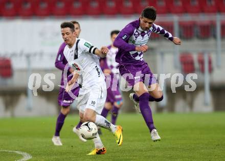 Fussball Regionalliga. SK Austria Klagenfurt gegen RZ Pellets WAC Amateure.  Marko Dusak,  (Klagenfurt), Patrick Pfennich (WAC). Klagenfurt, am 30.5.2015.
Foto: Kuess
---
pressefotos, pressefotografie, kuess, qs, qspictures, sport, bild, bilder, bilddatenbank