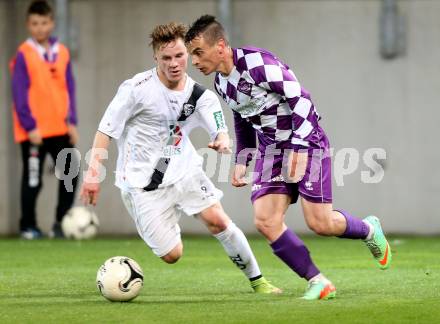 Fussball Regionalliga. SK Austria Klagenfurt gegen RZ Pellets WAC Amateure.  Vedran Vinko,  (Klagenfurt), Michael Otti (WAC). Klagenfurt, am 30.5.2015.
Foto: Kuess
---
pressefotos, pressefotografie, kuess, qs, qspictures, sport, bild, bilder, bilddatenbank