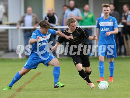 Fussball Kaerntner Liga. VSV gegen Koettmannsdorf. Ivan Drmac (VSV) Julian Hobel (Koettmannsdorf). Villach, am 2.5.2015.
Foto: Kuess
---
pressefotos, pressefotografie, kuess, qs, qspictures, sport, bild, bilder, bilddatenbank