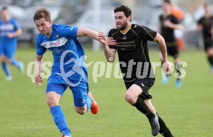 Fussball Kaerntner Liga. VSV gegen Koettmannsdorf. Stefan Antolitsch, (VSV),  Stephan Buergler  (Koettmannsdorf). Villach, am 2.5.2015.
Foto: Kuess
---
pressefotos, pressefotografie, kuess, qs, qspictures, sport, bild, bilder, bilddatenbank