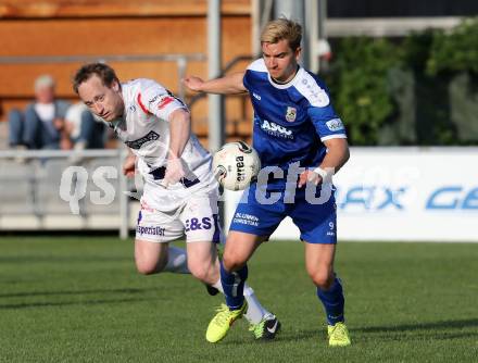 Fussball Regionalliga. SAK gegen ATSV Wolfsberg. Uros Roser, (SAK), Peter Pucker  (Wolfsberg). Klagenfurt, 8.5.2015.
Foto: Kuess
---
pressefotos, pressefotografie, kuess, qs, qspictures, sport, bild, bilder, bilddatenbank