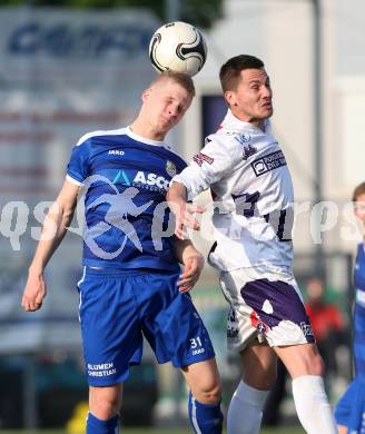 Fussball Regionalliga. SAK gegen ATSV Wolfsberg. Dejan Podbreznik,   (SAK), Jonas Warmuth (Wolfsberg). Klagenfurt, 8.5.2015.
Foto: Kuess
---
pressefotos, pressefotografie, kuess, qs, qspictures, sport, bild, bilder, bilddatenbank