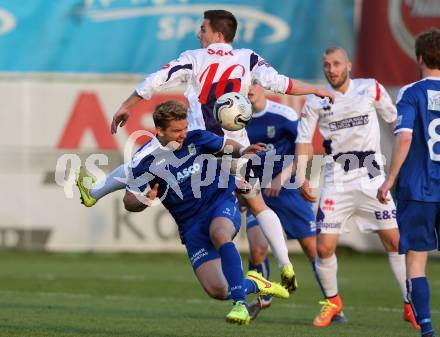 Fussball Regionalliga. SAK gegen ATSV Wolfsberg.  Dejan Podbreznik, (SAK),  Peter Pucker (Wolfsberg). Klagenfurt, 8.5.2015.
Foto: Kuess
---
pressefotos, pressefotografie, kuess, qs, qspictures, sport, bild, bilder, bilddatenbank