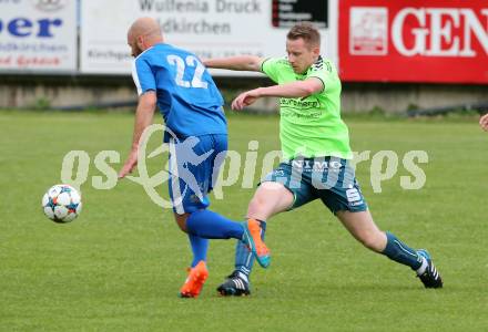 Fussball Kaerntner Liga. SV Feldkirchen/SV Oberglan gegen Annabichler Sportverein. Michael Wernig, (Feldkirchen),  Stephan Mathias Stueckler  (ASV). Feldkirchen, am 9.5.2015.
Foto: Kuess
---
pressefotos, pressefotografie, kuess, qs, qspictures, sport, bild, bilder, bilddatenbank