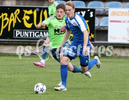 Fussball Kaerntner Liga. SV Feldkirchen/SV Oberglan gegen Annabichler Sportverein. Philipp Wisotzky, (Feldkirchen),  Nikolai Michael Kremer  (ASV). Feldkirchen, am 9.5.2015.
Foto: Kuess
---
pressefotos, pressefotografie, kuess, qs, qspictures, sport, bild, bilder, bilddatenbank