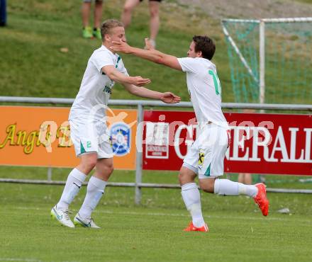 Fussball. Kaerntner Liga. Koettmannsdorf gegen Voelkermarkt. torjubel  Manuel Primusch, Fabian Ladinig (Voelkermarkt). Koettmannsdorf, 10.5.2015.
Foto: Kuess
---
pressefotos, pressefotografie, kuess, qs, qspictures, sport, bild, bilder, bilddatenbank