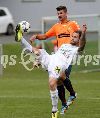 Fussball. Kaerntner Liga. Koettmannsdorf gegen Voelkermarkt. Daniel Globotschnig (Koettmannsdorf), Christopher Sauerschnig (Voelkermarkt). Koettmannsdorf, 10.5.2015.
Foto: Kuess
---
pressefotos, pressefotografie, kuess, qs, qspictures, sport, bild, bilder, bilddatenbank