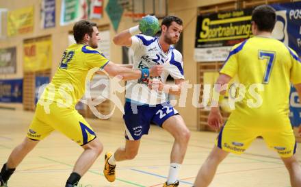 Handball Bundesliga. Aufstiegs Play Off. Halbfinale. SC Ferlach gegen UHC Erste Bank Hollabrunn. Dean Davic Pomorisac,  (SCF), Milan Ivanovic (Hollabrunn). Ferlach, am 11.5.2015.
Foto: Kuess
---
pressefotos, pressefotografie, kuess, qs, qspictures, sport, bild, bilder, bilddatenbank