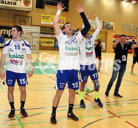 Handball Bundesliga. Aufstiegs Play Off. Halbfinale. SC Ferlach gegen UHC Erste Bank Hollabrunn. Jubel Miro Barisic (SCF). Ferlach, am 11.5.2015.
Foto: Kuess
---
pressefotos, pressefotografie, kuess, qs, qspictures, sport, bild, bilder, bilddatenbank