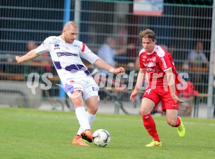 Fussball Regionalliga. SAK gegen Vorwaerts Steyr. Christian Dlopst, (SAK),  Thomas Krammer (Vorwaerts Steyr). Klagenfurt, 12.5.2015.
Foto: Kuess
---
pressefotos, pressefotografie, kuess, qs, qspictures, sport, bild, bilder, bilddatenbank