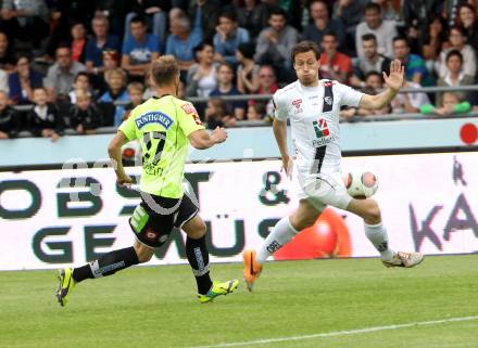 Fussball Bundesliga. RZ Pellets WAC gegen SK Puntigamer Sturm Graz.  Dario Baldauf,  (WAC), Martin Ehrenreich (Graz). Wolfsberg, am 16.5.2015.
Foto: Kuess

---
pressefotos, pressefotografie, kuess, qs, qspictures, sport, bild, bilder, bilddatenbank