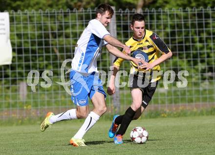 Fussball 1. Klasse Unteres Play Off. Oberes Moelltal gegen Stall. Ales Medved,  (Oberes Moelltal), Kevin Josef Zraunig (Stall). Rangersdorf, am 16.5.2015.
Foto: Kuess
---
pressefotos, pressefotografie, kuess, qs, qspictures, sport, bild, bilder, bilddatenbank