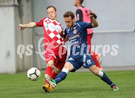 Fussball Regionalliga. SK Austria Klagenfurt gegen Kalsdorf. Fabian Miesenboeck, (SK Austria Klagenfurt),   Dominik Hackinger (Kalsdorf). Klagenfurt, 16.5.2015.
Foto: Kuess

---
pressefotos, pressefotografie, kuess, qs, qspictures, sport, bild, bilder, bilddatenbank